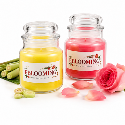 Lemongrass & Rose Fragrance Glass Jar Candles Pack of 2