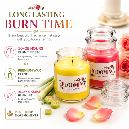 Lemongrass & Rose Fragrance Glass Jar Candles Pack of 2