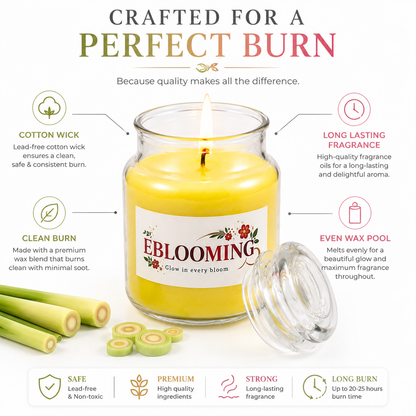 Lemongrass & Rose Fragrance Glass Jar Candles Pack of 2