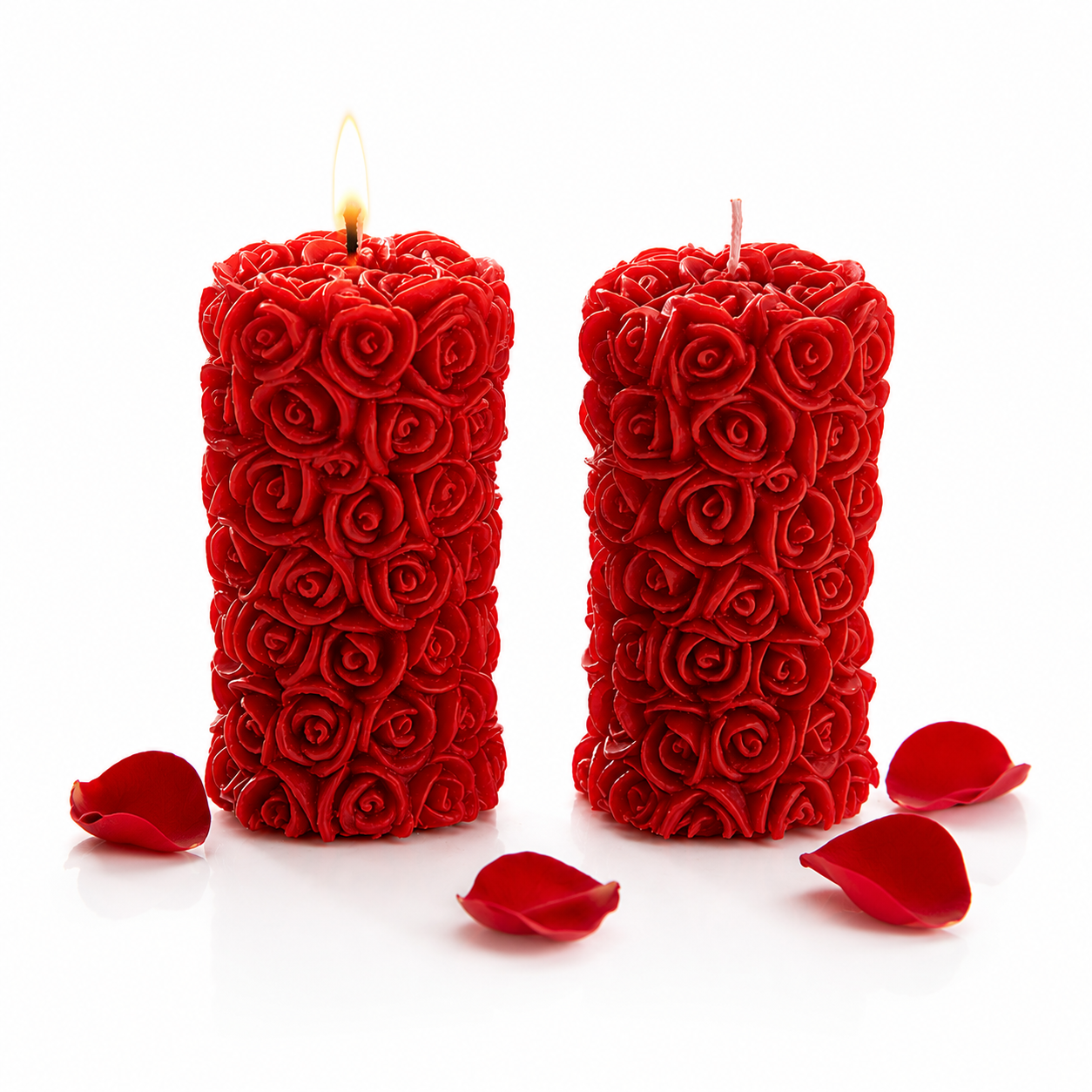 Red Rose Pillar Candles Pack of 2