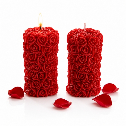 Red Rose Pillar Candles Pack of 2