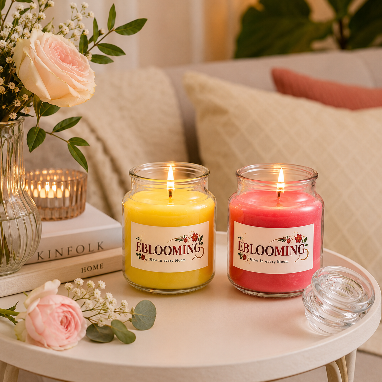 Lemongrass & Rose Fragrance Glass Jar Candles Pack of 2