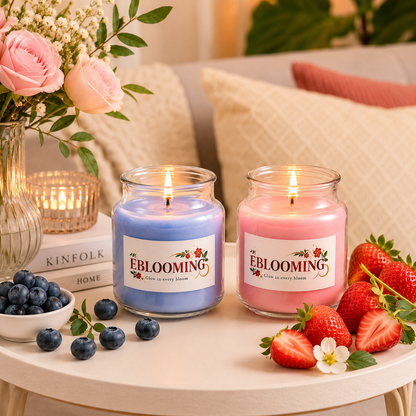 Blueberry & Strawberry Fragrance Glass Jar Candles Pack of 2