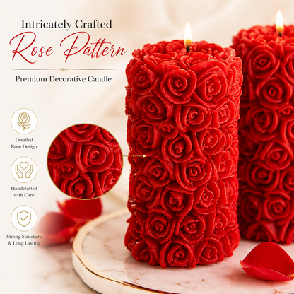 Red Rose Pillar Candles Pack of 2