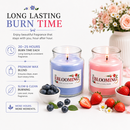 Blueberry & Strawberry Fragrance Glass Jar Candles Pack of 2