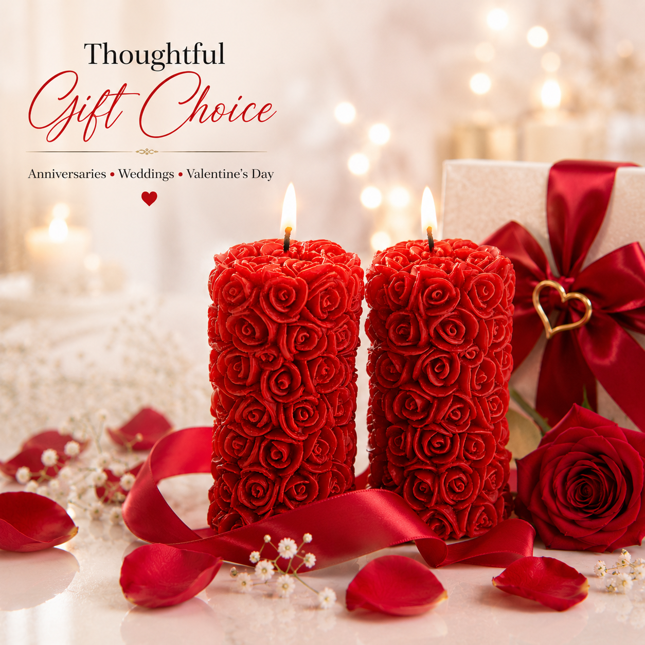 Red Rose Pillar Candles Pack of 2