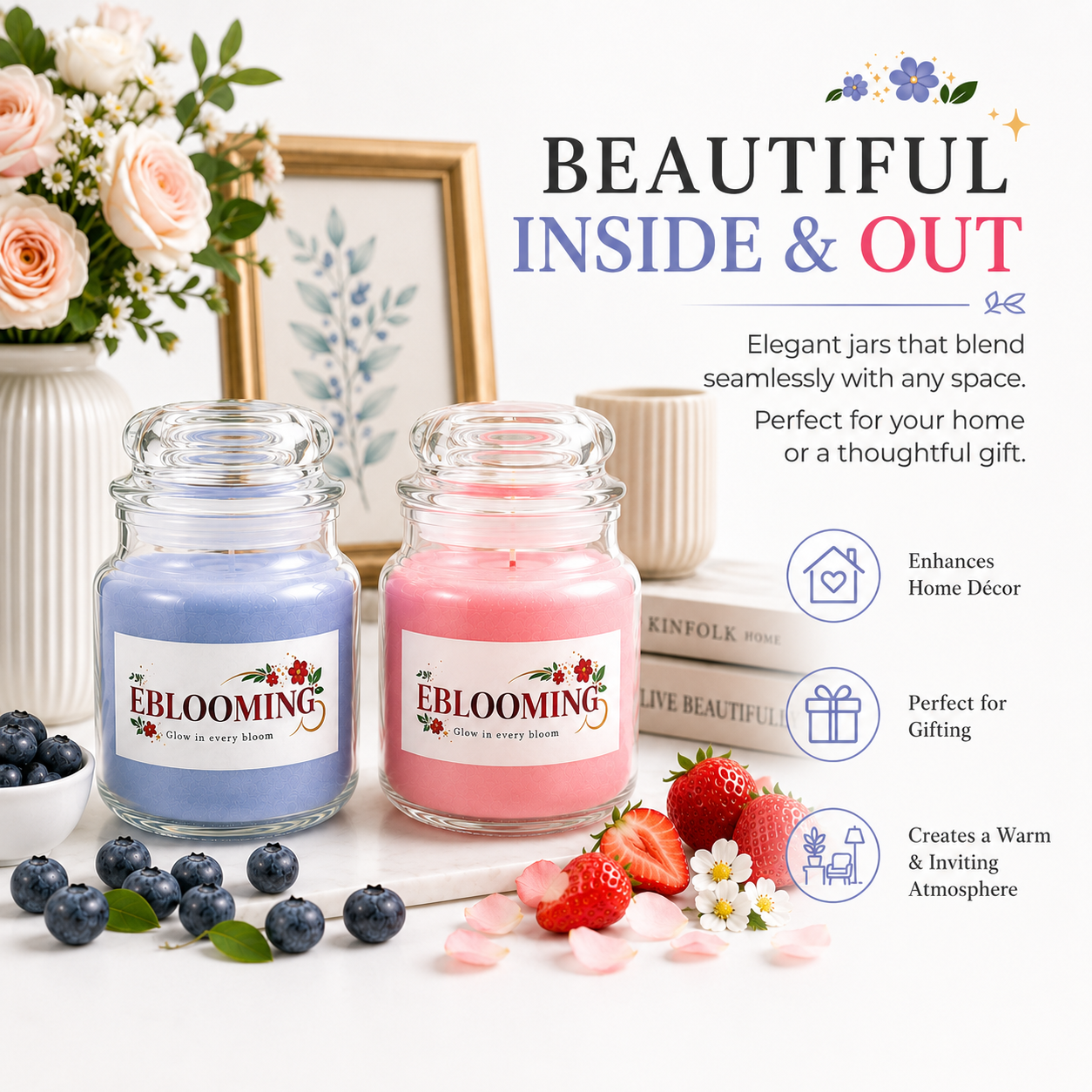 Blueberry & Strawberry Fragrance Glass Jar Candles Pack of 2