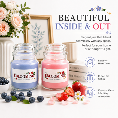 Blueberry & Strawberry Fragrance Glass Jar Candles Pack of 2