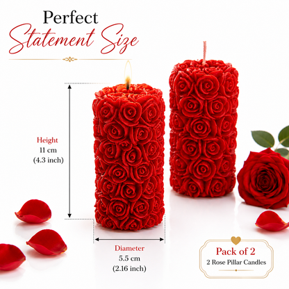 Red Rose Pillar Candles Pack of 2