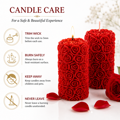 Red Rose Pillar Candles Pack of 2