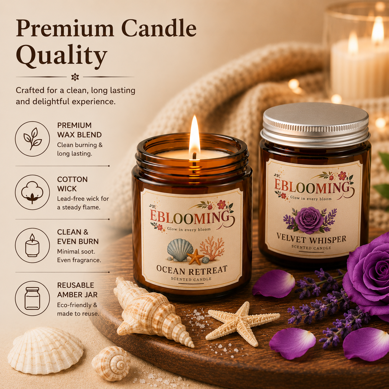 Ocean Retreat & Velvet Whisper Scented Candles Pack of 2