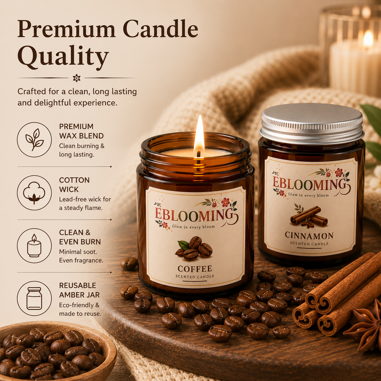 Coffee & Cinnamon Scented Candles Pack of 2