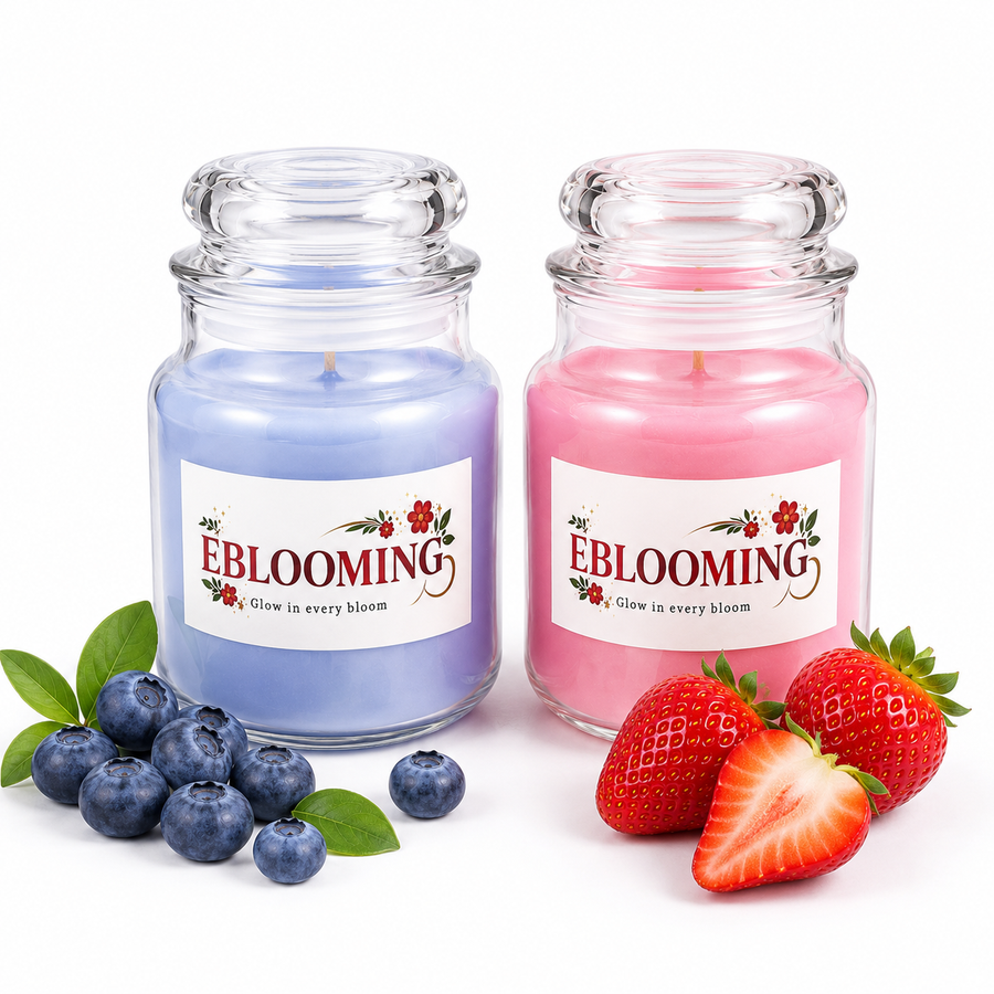 Blueberry & Strawberry Fragrance Glass Jar Candles Pack of 2