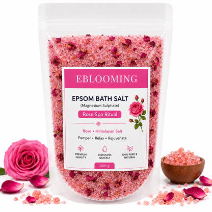 Rose Petal Epsom Bath Salt with Himalayan Pink Salt, 400g