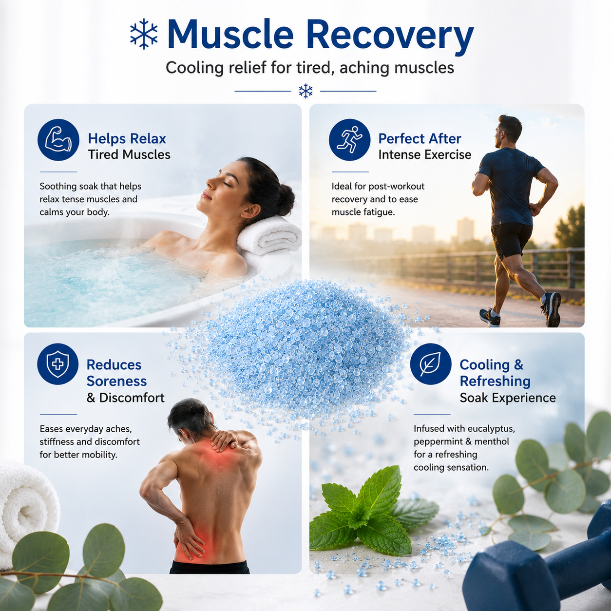 Eucalyptus Peppermint Epsom Bath Salt for Muscle Recovery, 400g