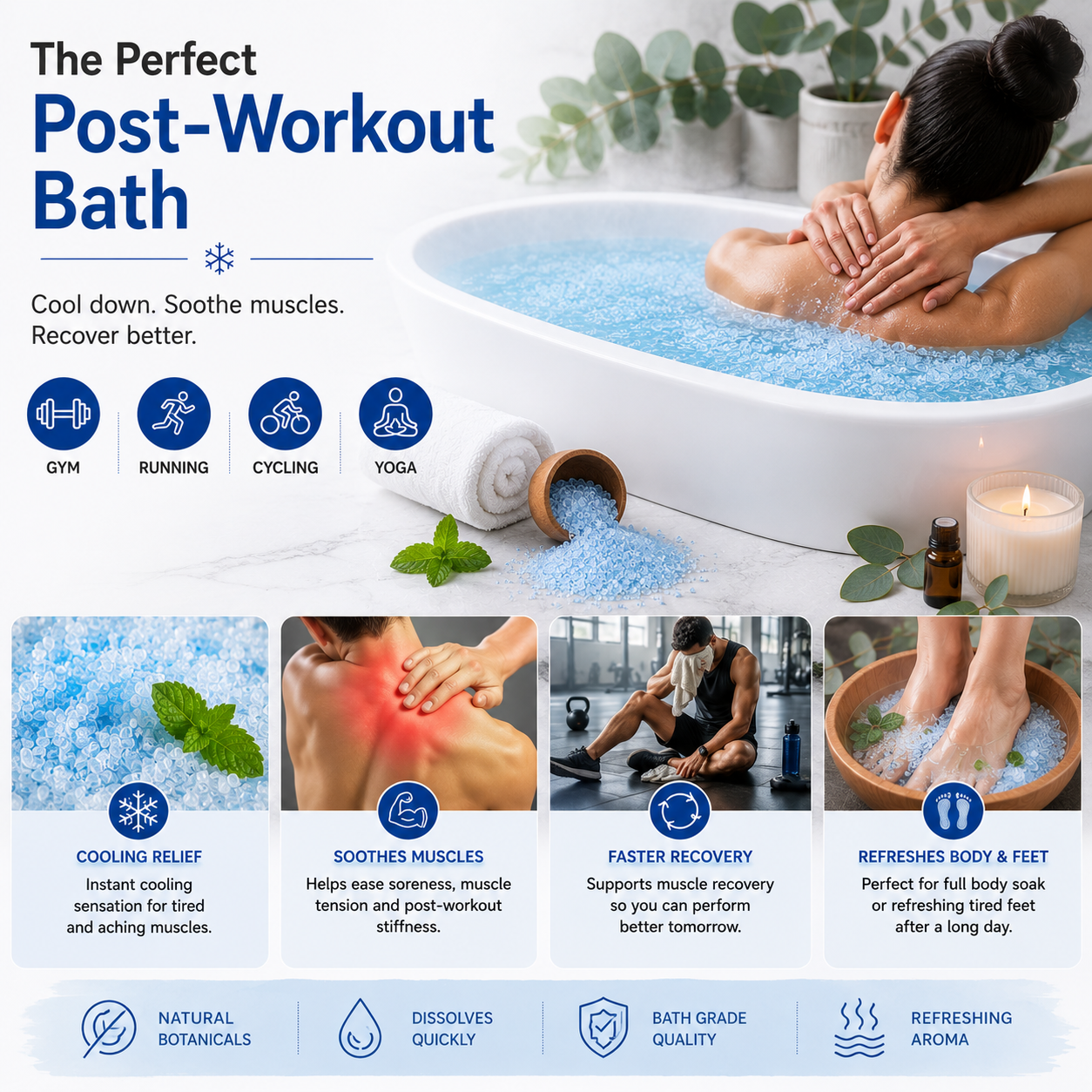 Eucalyptus Peppermint Epsom Bath Salt for Muscle Recovery, 400g