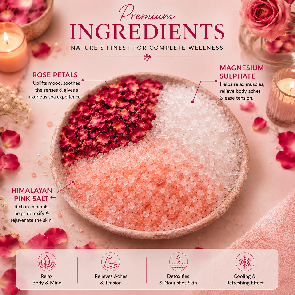 Rose Petal Epsom Bath Salt with Himalayan Pink Salt, 400g