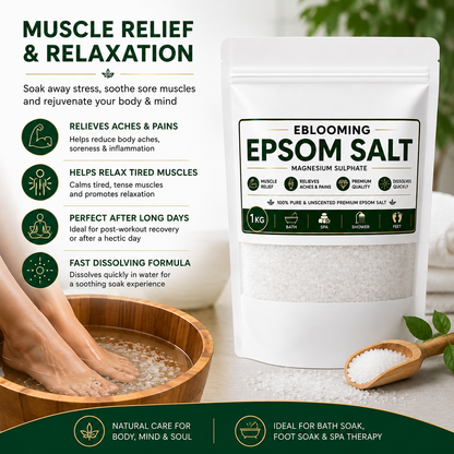 Pure Unscented Epsom Bath Salt for Foot Soak, Spa & Muscle Relaxation, 1kg