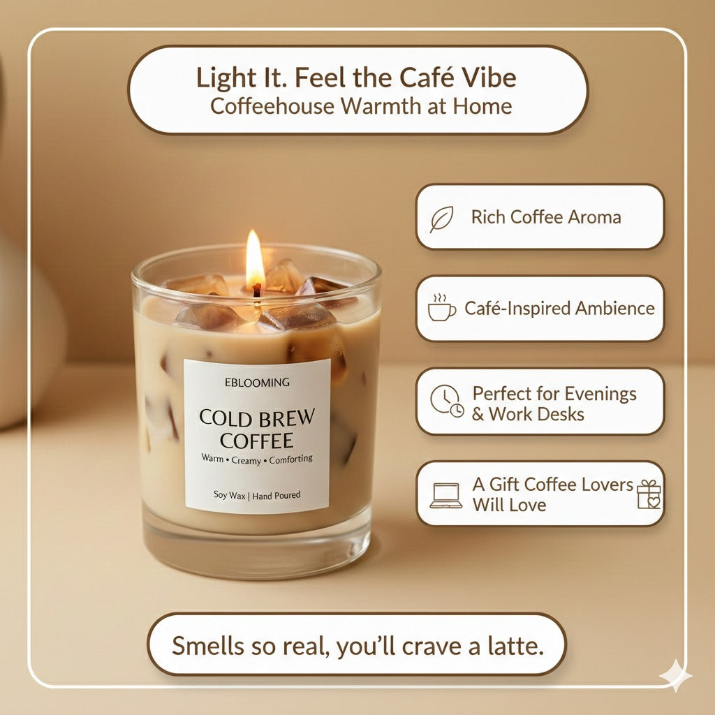 Cold Brew Coffee Candle, Iced Latte Style, Soy Wax, 460g