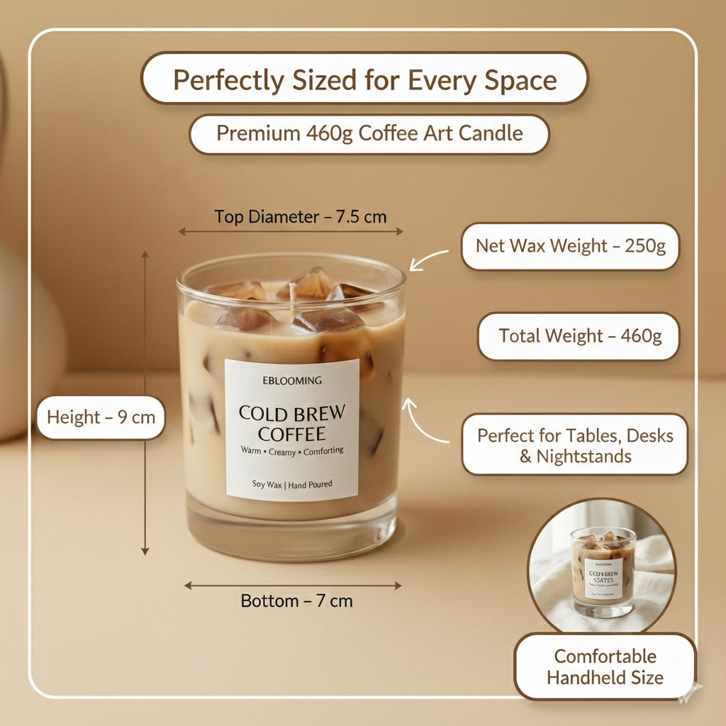 Cold Brew Coffee Candle, Iced Latte Style, Soy Wax, 460g