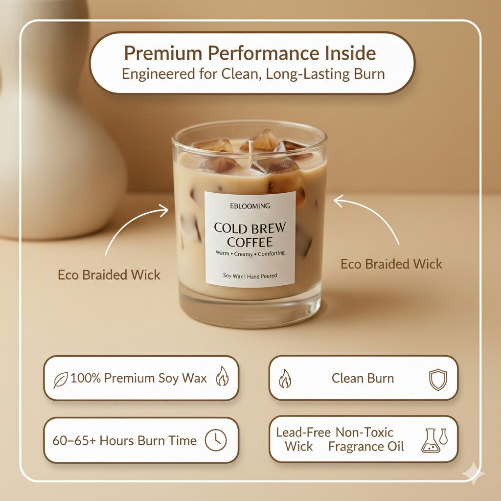 Cold Brew Coffee Candle, Iced Latte Style, Soy Wax, 460g