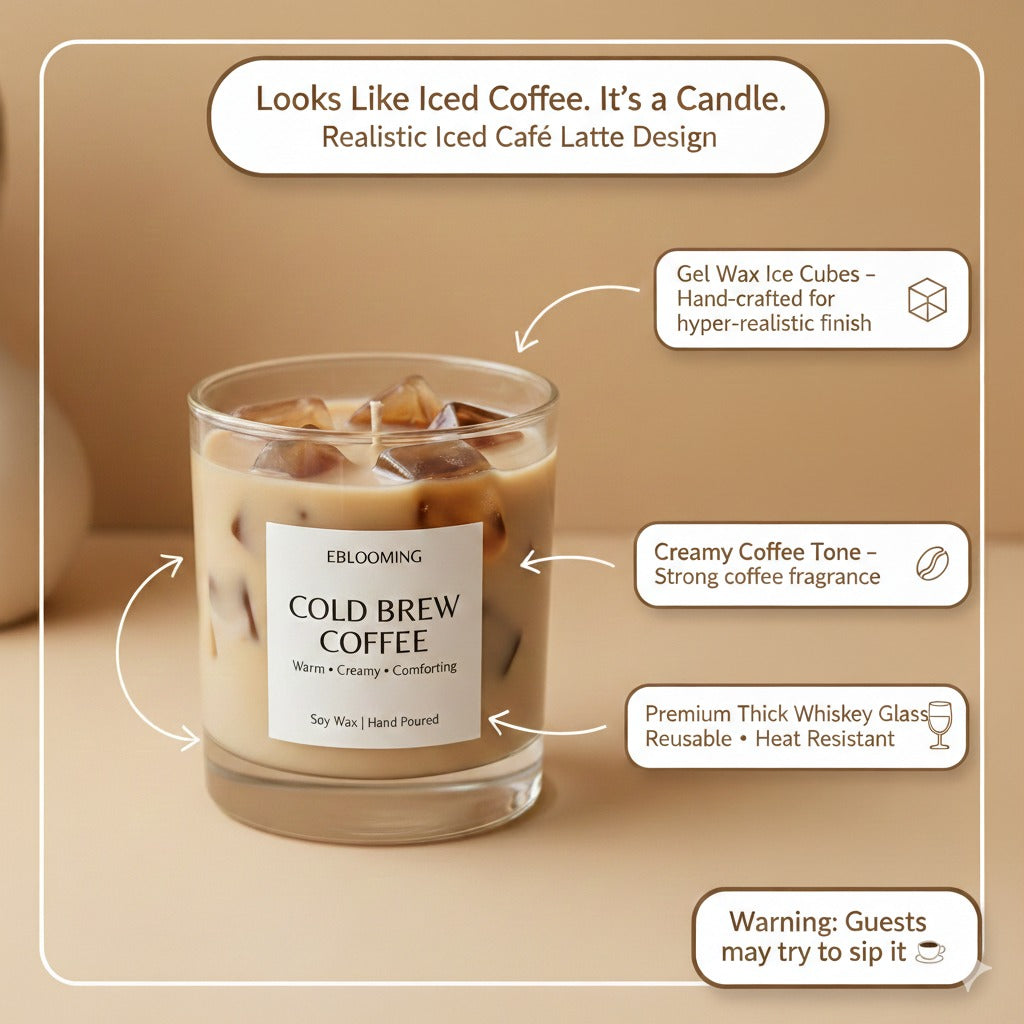 Cold Brew Coffee Candle, Iced Latte Style, Soy Wax, 460g