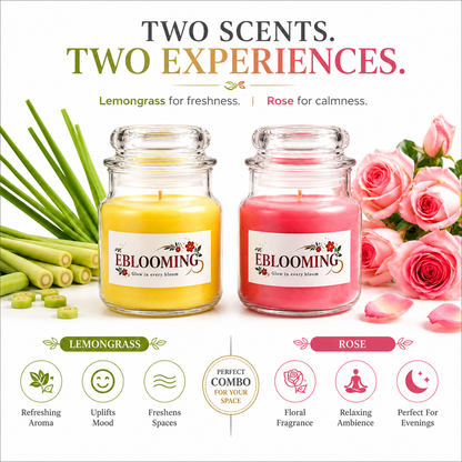 Lemongrass & Rose Fragrance Glass Jar Candles Pack of 2
